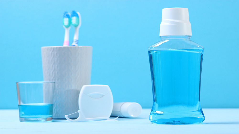 mouthwash and toothbrush