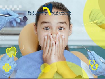 scared girl in the dentistry surrounded with dental tools held by dentists