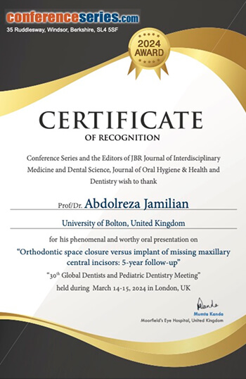 Certificate of recognition congress series