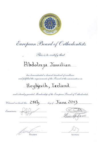 European Board of Orthodontists membership certificate