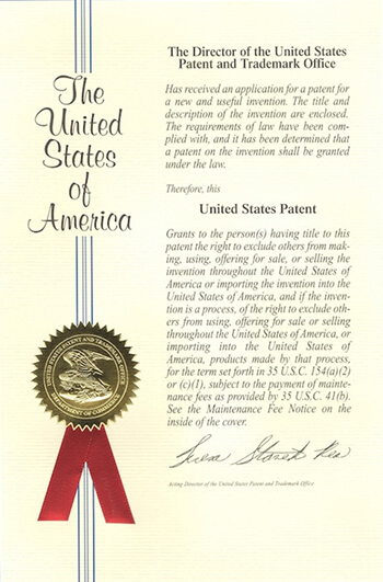 United States patent certificate